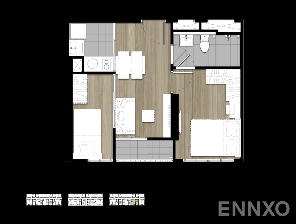 รูปแปลนห้อง 1-Bedroom Plus ของโครงการ เดอะ ทรี หัวหมาก อินเตอร์เชนจ์