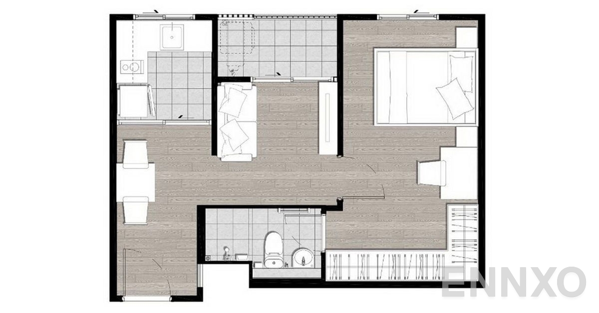 รูปแปลนห้อง 1 Bedroom ของโครงการ เดอะทรี อ่อนนุช สเตชั่น