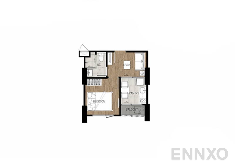รูปแปลนห้อง 1 Bedroom ของโครงการ The Tree Sukhumvit 71 - Ekamai