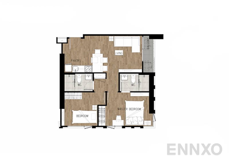 รูปแปลนห้อง 2 Bedroom ของโครงการ The Tree Sukhumvit 71 - Ekamai