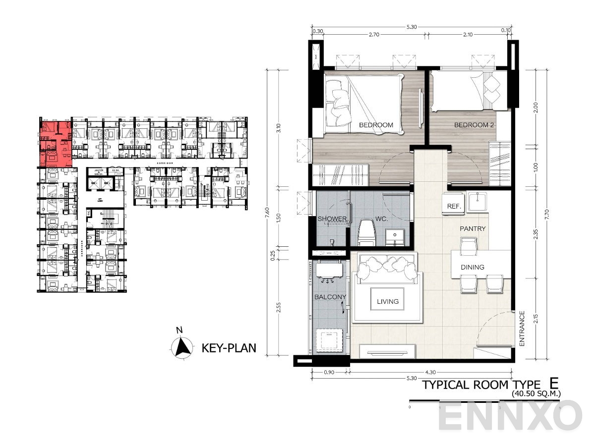 รูปแปลนห้อง 2 Bedroom ของโครงการ เดอะ วิลล์ เอ็กซ์เพรส รัชโยธิน