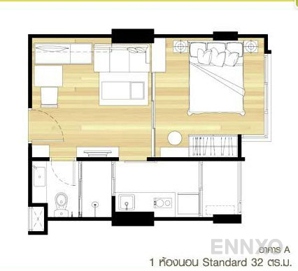 รูปแปลนห้อง 1 Bedroom ของโครงการ U Delight @ Jatujak Station