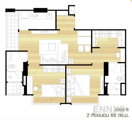 รูปแปลนห้อง 2 Bedroom ของโครงการ U Delight @ Jatujak Station