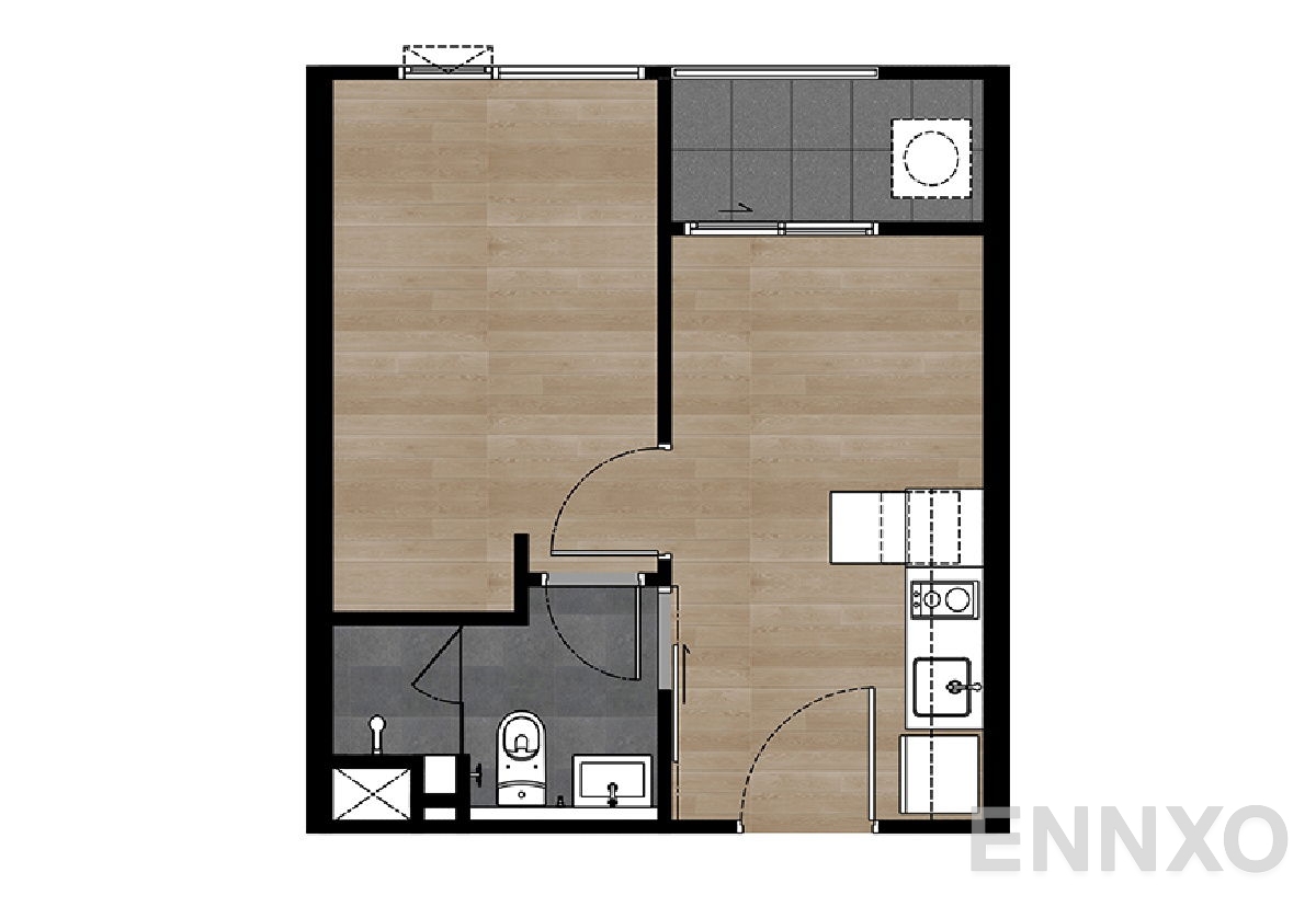 รูปแปลนห้อง 1 Bedroom  ของโครงการ ยูนิโอ เอช ติวานนท์