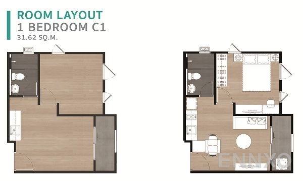 รูปแปลนห้อง 1 Bedroom ของโครงการ ยูนิโอ สุขุมวิท 72