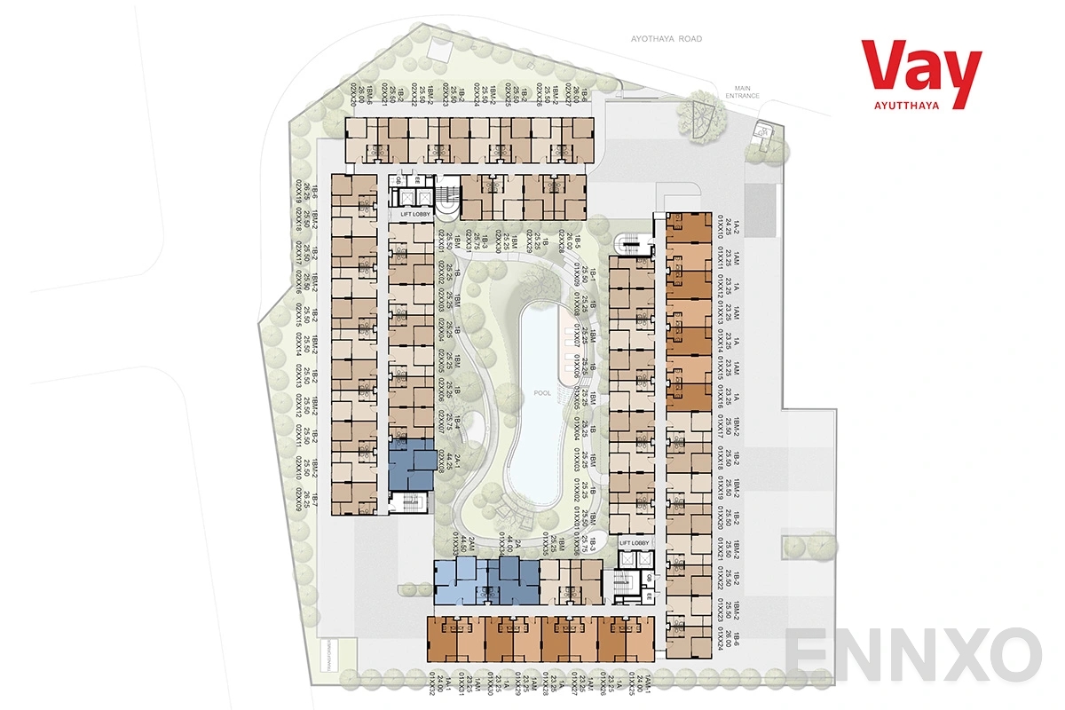 แปลนชั้น 3F-8F ของโครงการ VAY Ayutthaya
