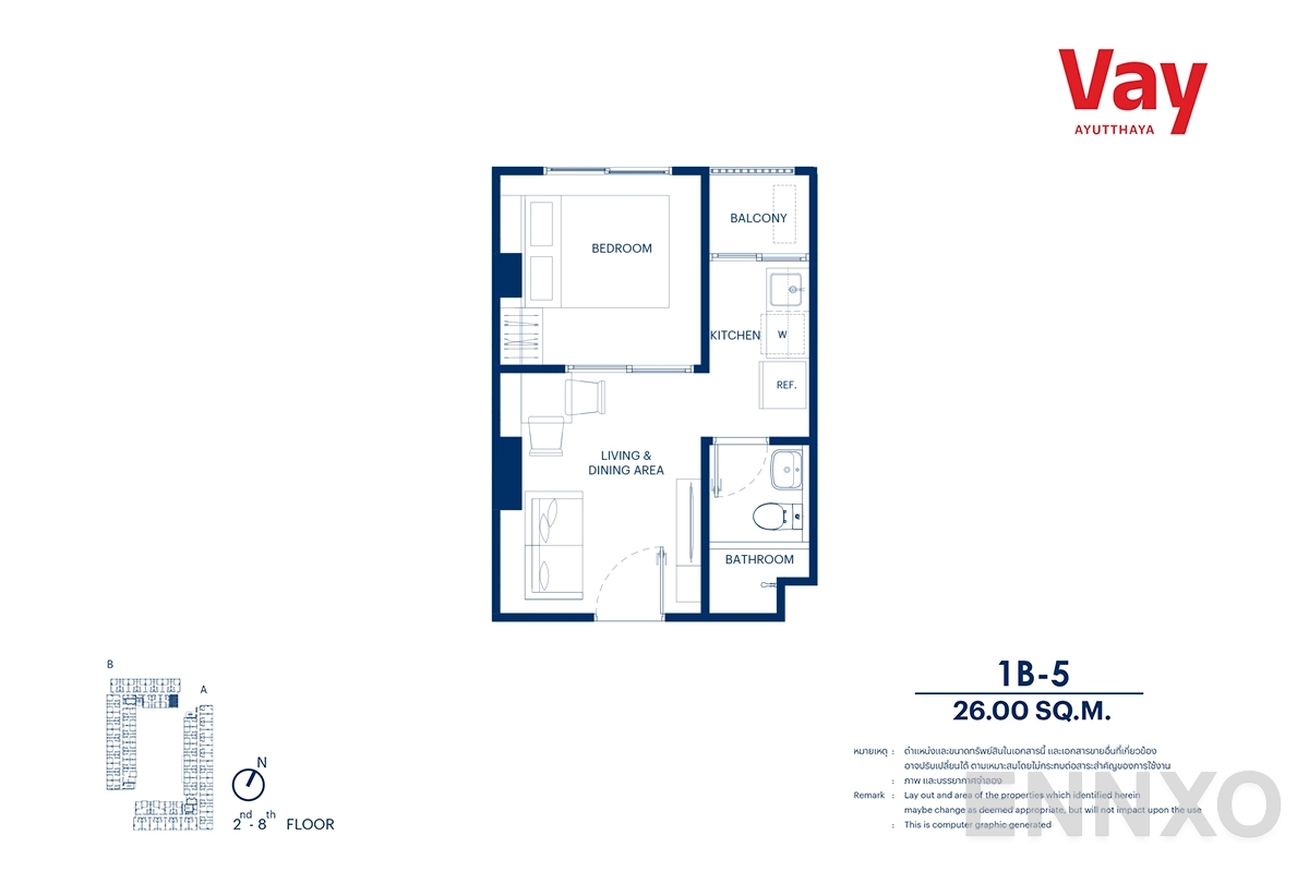 รูปแปลนห้อง 1B-5 ของโครงการ VAY Ayutthaya