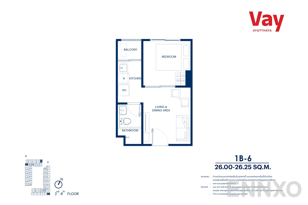 รูปแปลนห้อง 1B-6 ของโครงการ VAY Ayutthaya