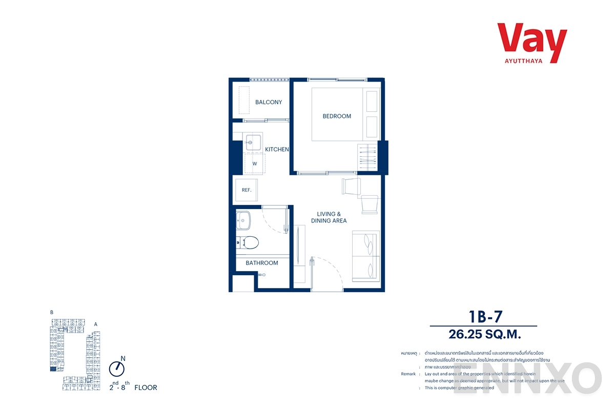 รูปแปลนห้อง 1B-7 ของโครงการ VAY Ayutthaya