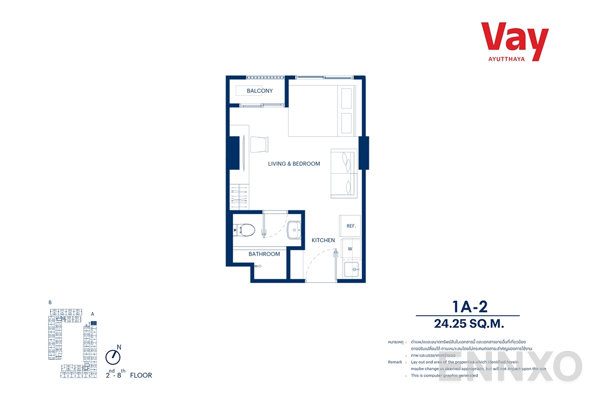 รูปแปลนห้อง 1A-2 ของโครงการ VAY Ayutthaya