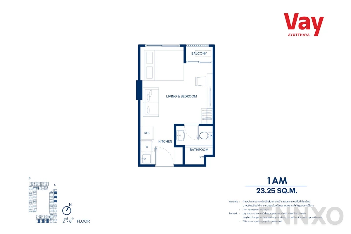 รูปแปลนห้อง 1AM ของโครงการ VAY Ayutthaya