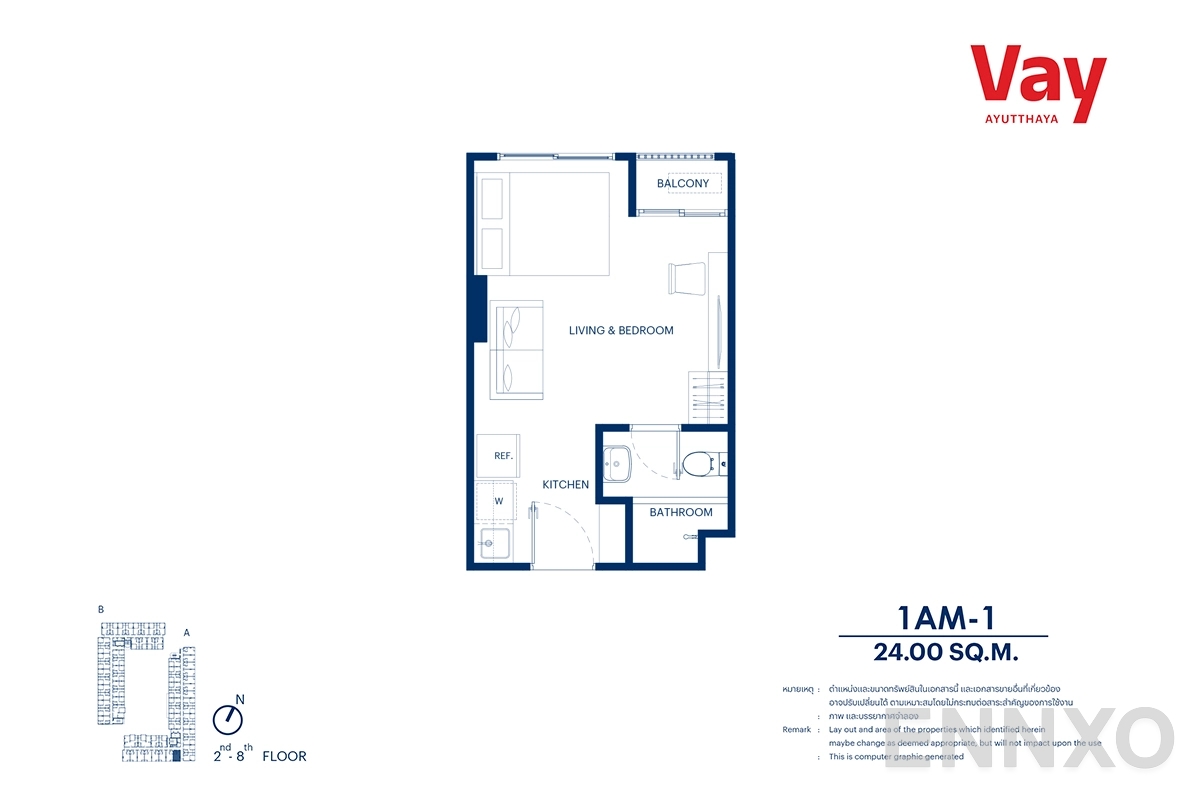 รูปแปลนห้อง 1AM-1 ของโครงการ VAY Ayutthaya
