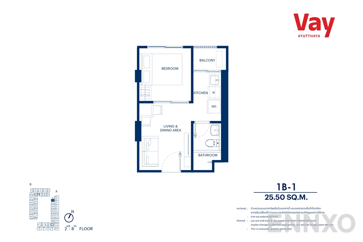 รูปแปลนห้อง 1B-1 ของโครงการ VAY Ayutthaya