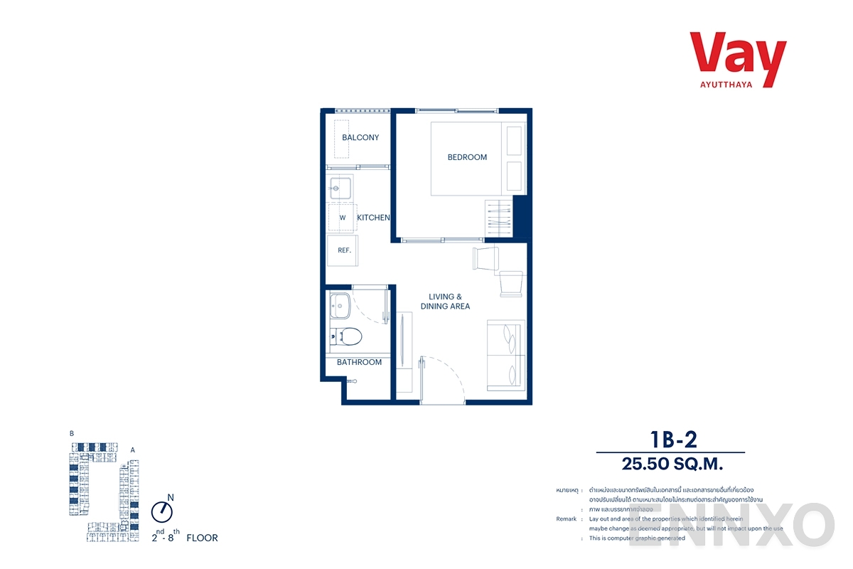 รูปแปลนห้อง 1B-2 ของโครงการ VAY Ayutthaya
