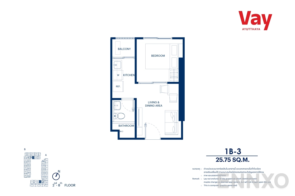 รูปแปลนห้อง 1B-3 ของโครงการ VAY Ayutthaya