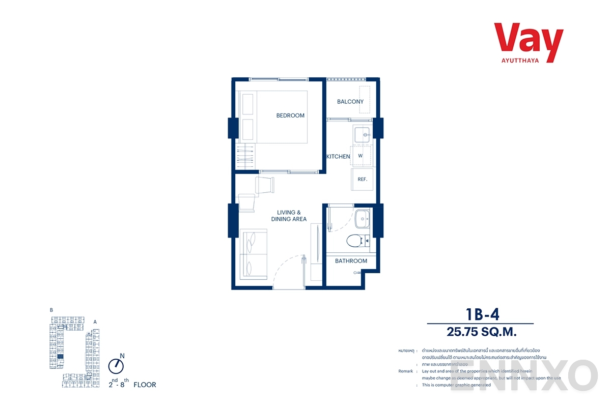 รูปแปลนห้อง 1B-4 ของโครงการ VAY Ayutthaya