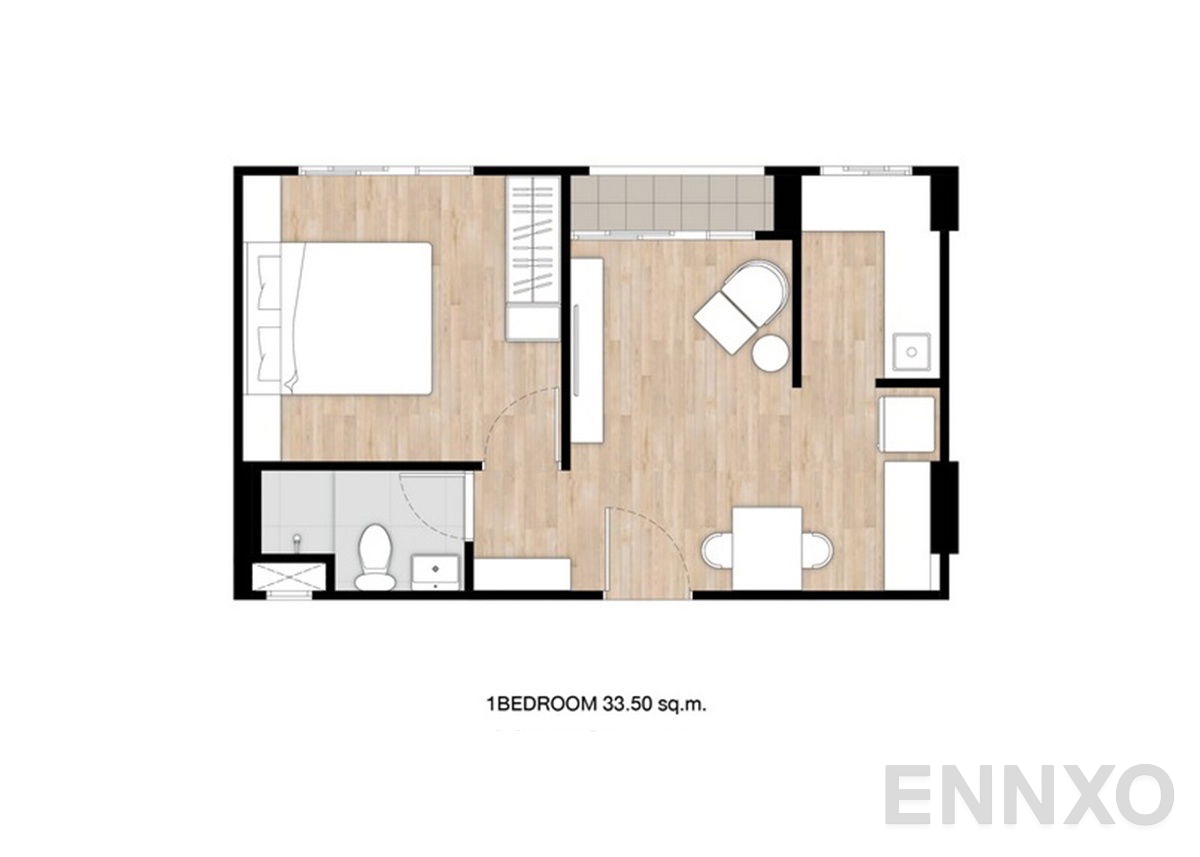 รูปแปลนห้อง 1 Bedroom ของโครงการ วิลล์ 168 บางหว้า