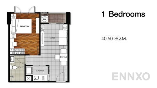 รูปแปลนห้อง 1 Bedroom ของโครงการ Voque Place Sukhumvit 107