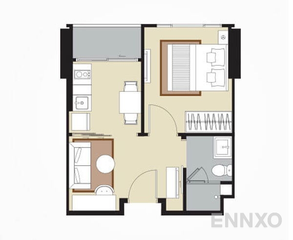 รูปแปลนห้อง 1 Bedroom ของโครงการ วิซดอม อเวนิว รัชดา - ลาดพร้าว