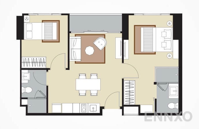 รูปแปลนห้อง 2 Bedrooms ของโครงการ วิซดอม อเวนิว รัชดา - ลาดพร้าว