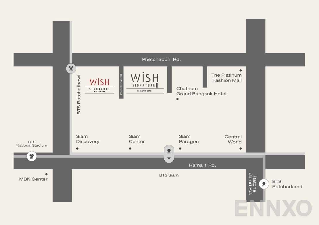 ภาพแผนที่แสดงที่ตั้งโครงการ Wish Signature II Midtown Siam
(วิช ซิกเนเจอร์ 2 มิดทาวน์ สยาม) และสถานที่โดยรอบ