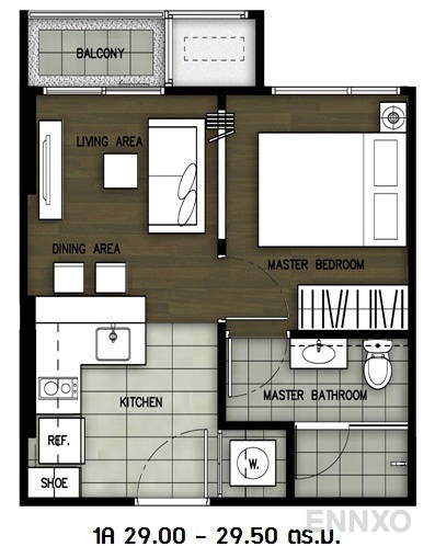 รูปแปลนห้อง 1 Bedroom ของโครงการ วายน์ สุขุมวิท