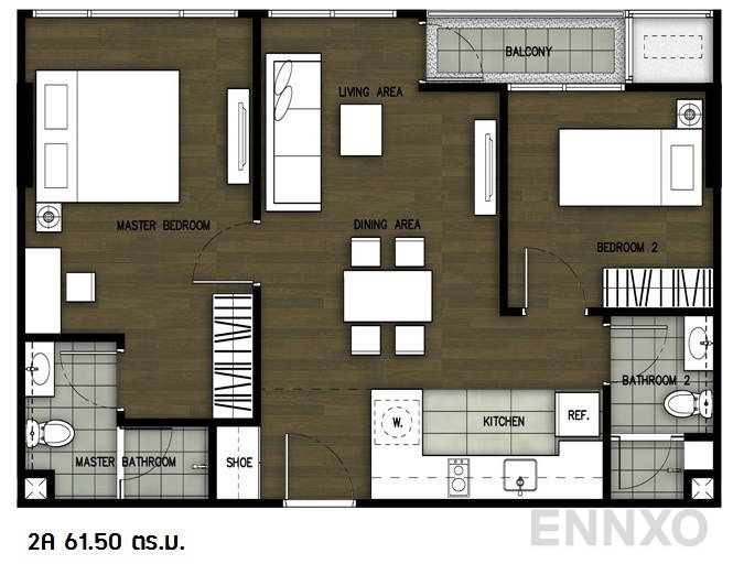 รูปแปลนห้อง 2 Bedrooms ของโครงการ วายน์ สุขุมวิท