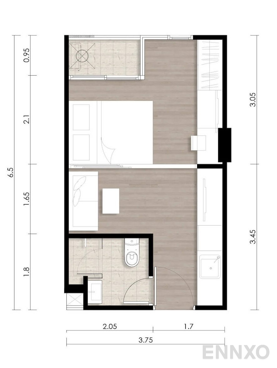 รูปแปลนห้อง 1 Bedroom  ของโครงการ Wynn Condo
