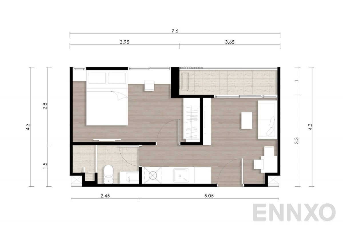 รูปแปลนห้อง 1 Bedroom Exclusive  ของโครงการ Wynn Condo