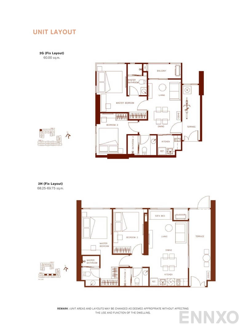 รูปแปลนห้อง 2 Bedroom ของโครงการ XT Huaikhwang
