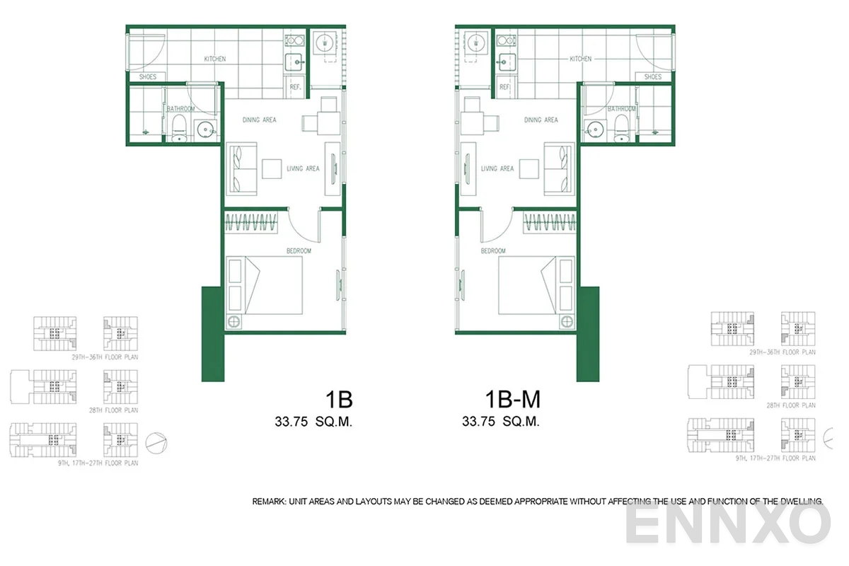 รูปแปลนห้อง 1B - 1B-M ของโครงการ XT Phayathai
