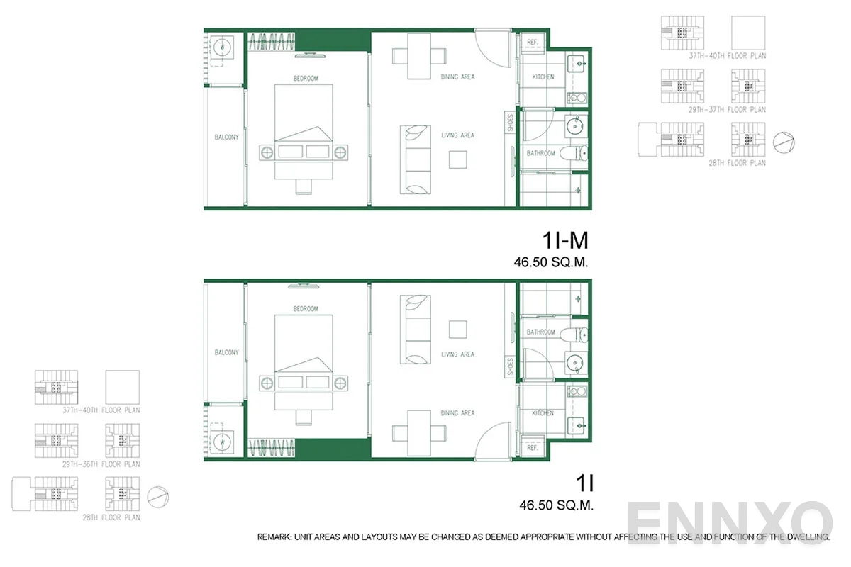 รูปแปลนห้อง 1I - 1I-M ของโครงการ XT Phayathai