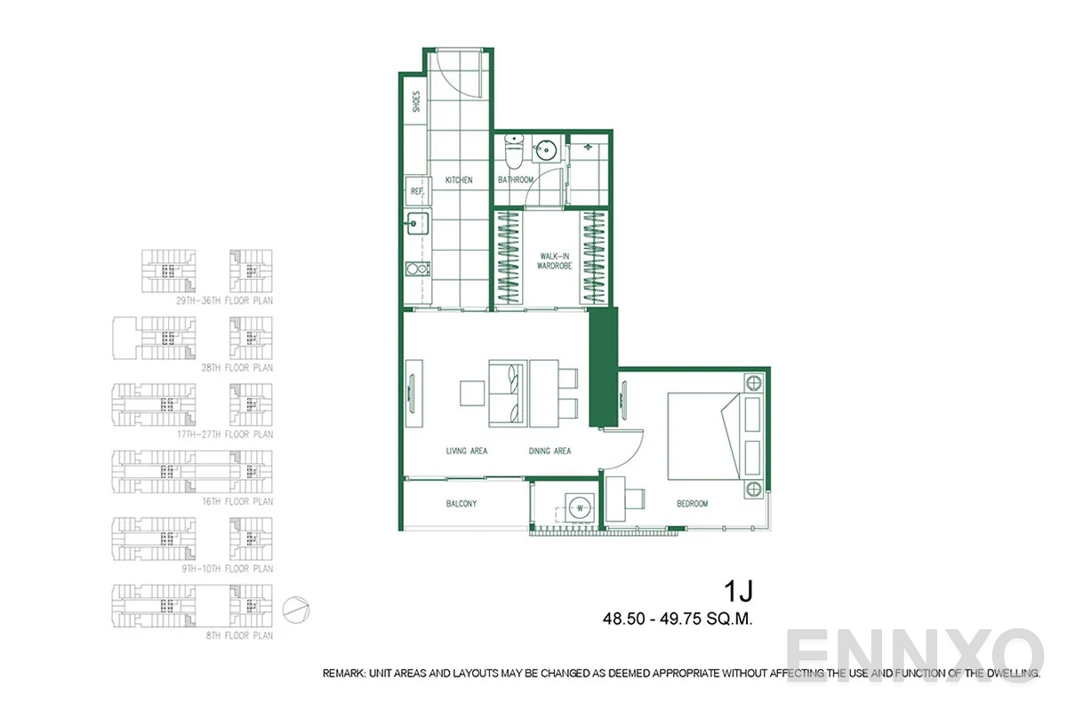 รูปแปลนห้อง 1J ของโครงการ XT Phayathai