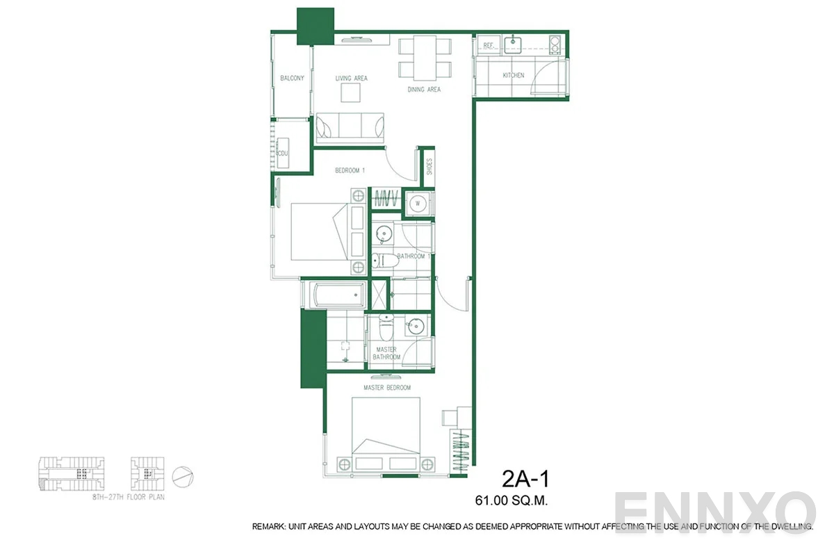 รูปแปลนห้อง 2A-1 ของโครงการ XT Phayathai