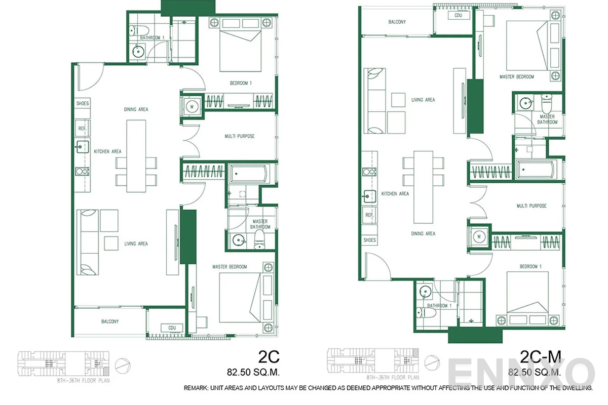 รูปแปลนห้อง 2C - 2C-M ของโครงการ XT Phayathai