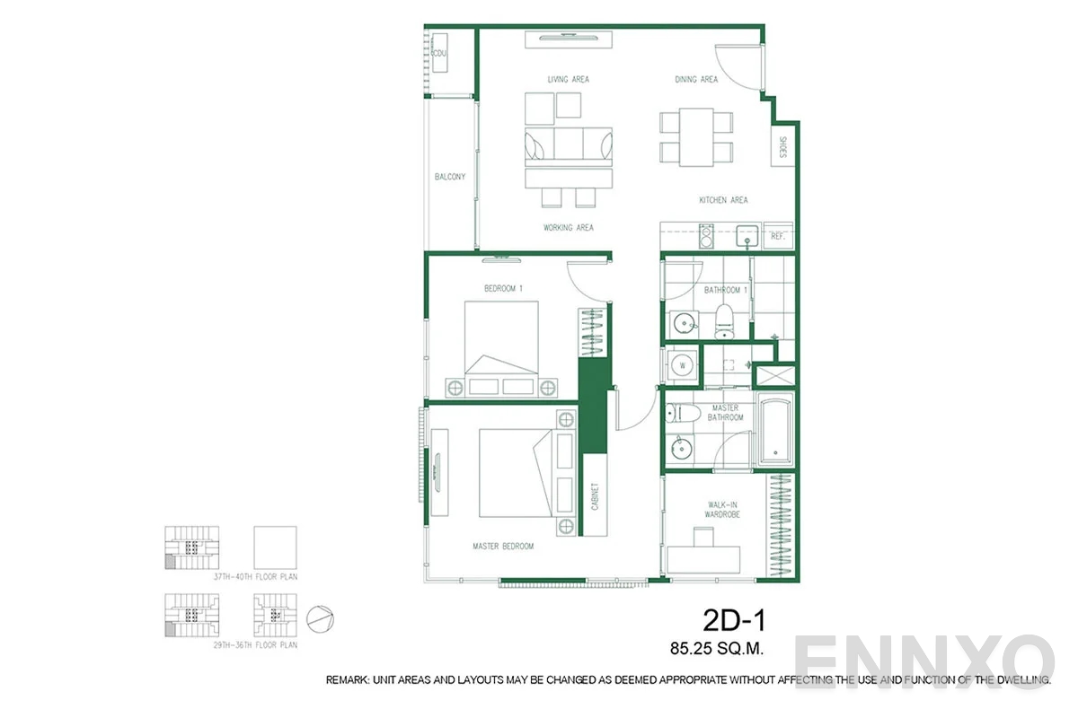 รูปแปลนห้อง 2D-1 ของโครงการ XT Phayathai