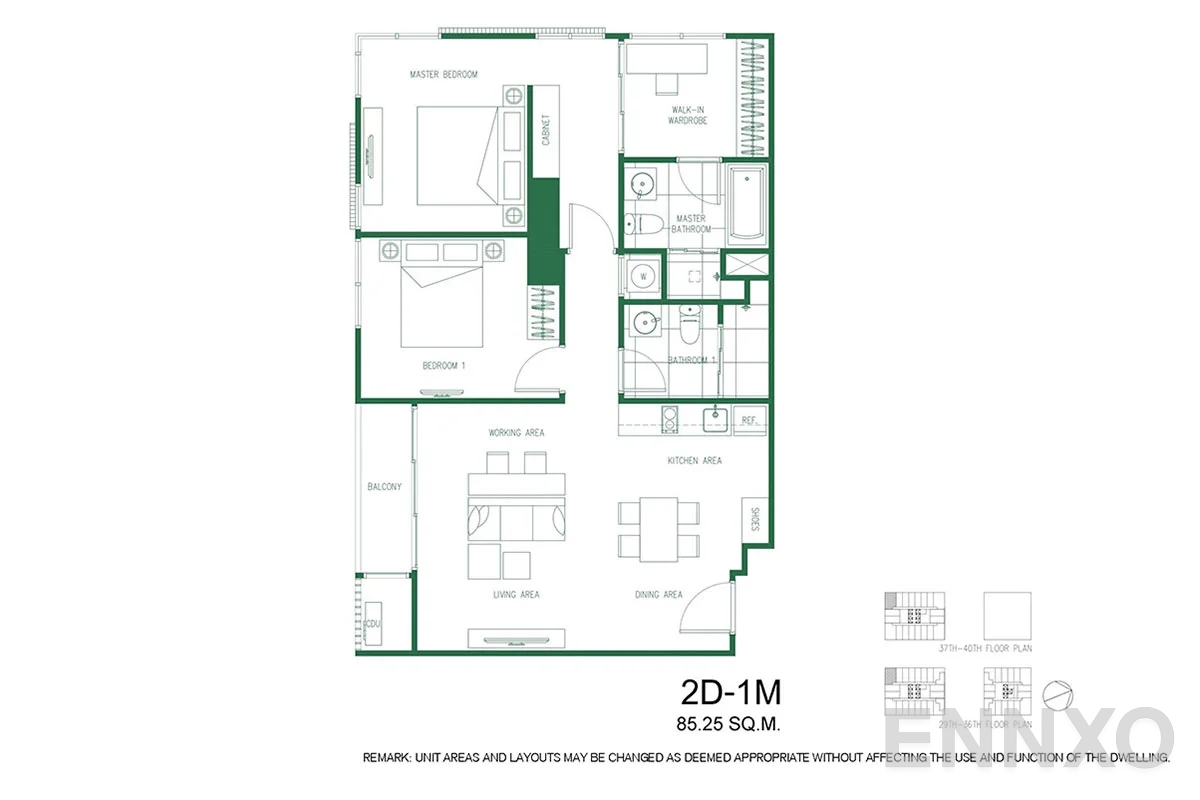 รูปแปลนห้อง 2D-1M ของโครงการ XT Phayathai
