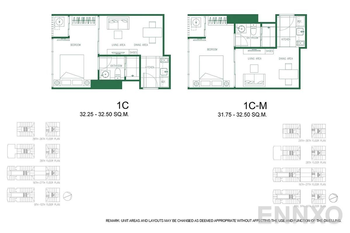 รูปแปลนห้อง 1C - 1C-M ของโครงการ XT Phayathai