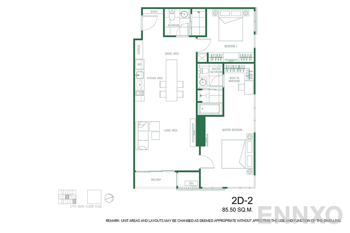 รูปแปลนห้อง 2D-2 ของโครงการ XT Phayathai