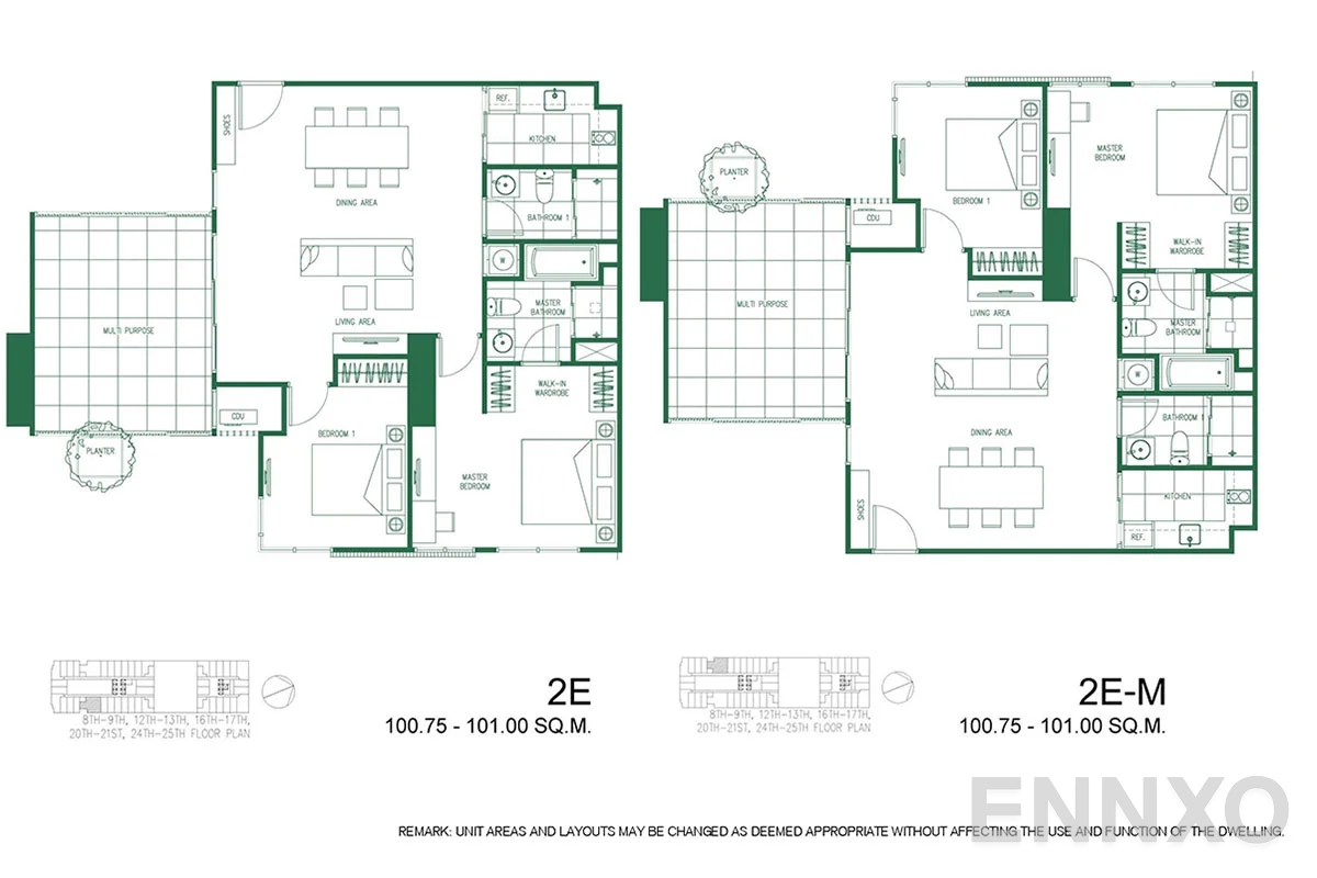 รูปแปลนห้อง 2E - 2E-M ของโครงการ XT Phayathai