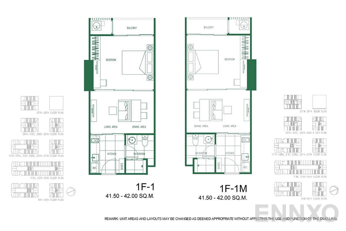 รูปแปลนห้อง 1F-1 - 1F-1M ของโครงการ XT Phayathai
