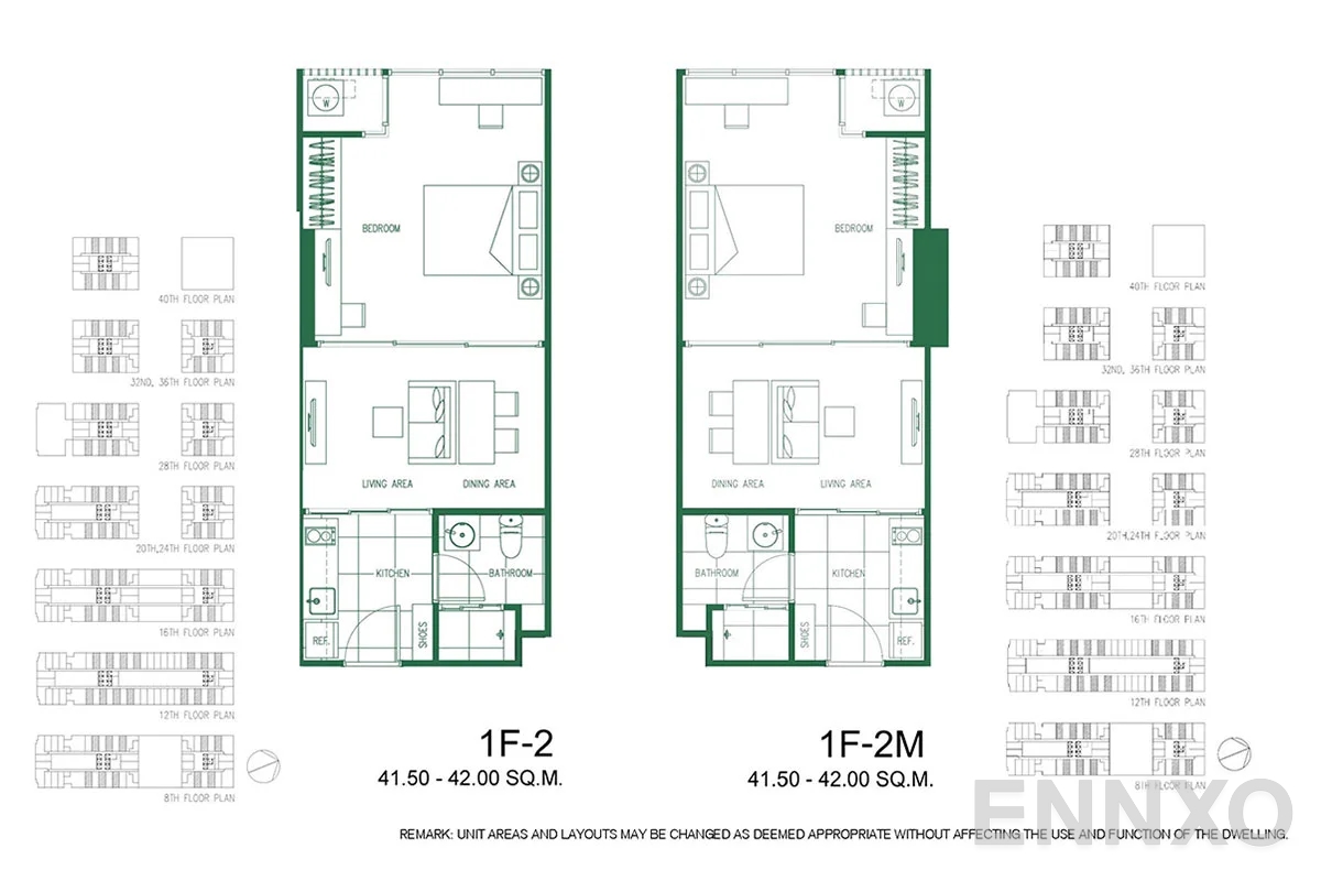 รูปแปลนห้อง 1F-2 - 1F-2M ของโครงการ XT Phayathai
