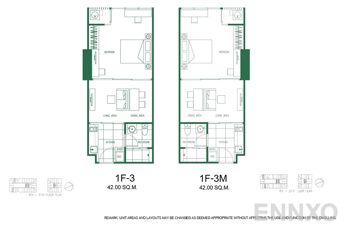 รูปแปลนห้อง 1F-3 - 1F-3M ของโครงการ XT Phayathai