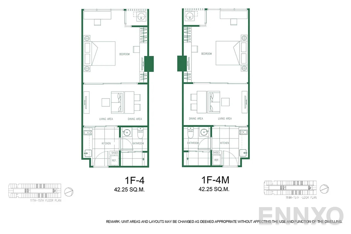 รูปแปลนห้อง 1F-4 - 1F-4M ของโครงการ XT Phayathai