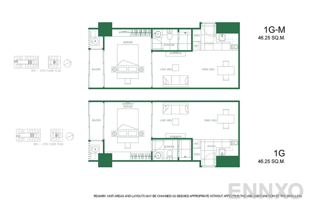 รูปแปลนห้อง 1G - 1G-M ของโครงการ XT Phayathai