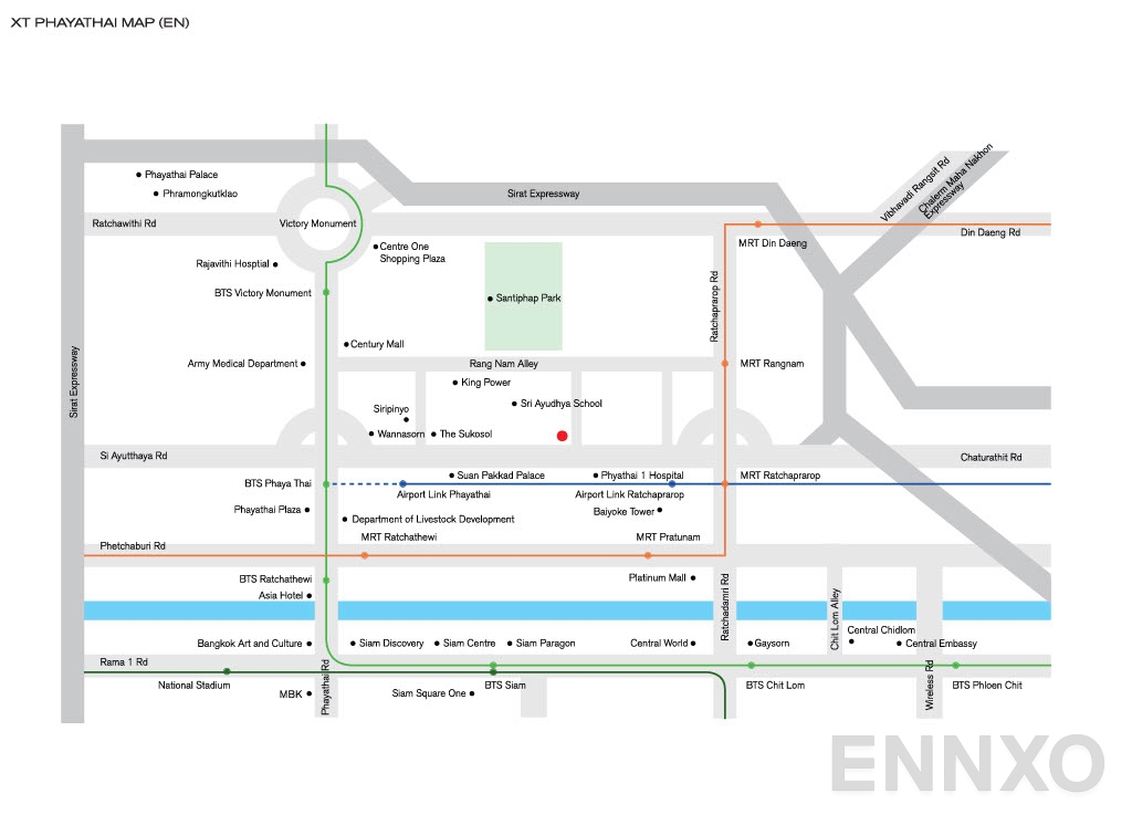 ภาพแผนที่แสดงที่ตั้งโครงการ XT Phayathai และสถานที่โดยรอบ