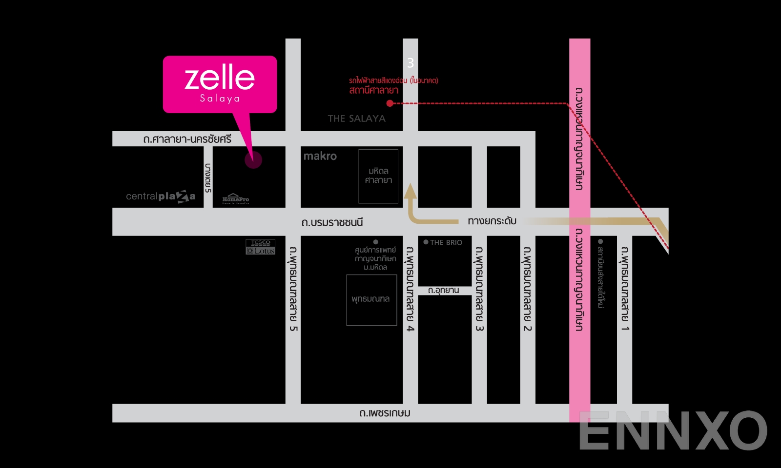 ภาพแผนที่แสดงที่ตั้งโครงการ Zelle Salaya
(เซล ศาลายา) และสถานที่โดยรอบ