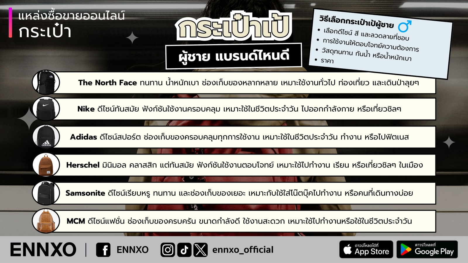 กระเป๋าเป้ผู้ชาย แบรนด์ไหนดี