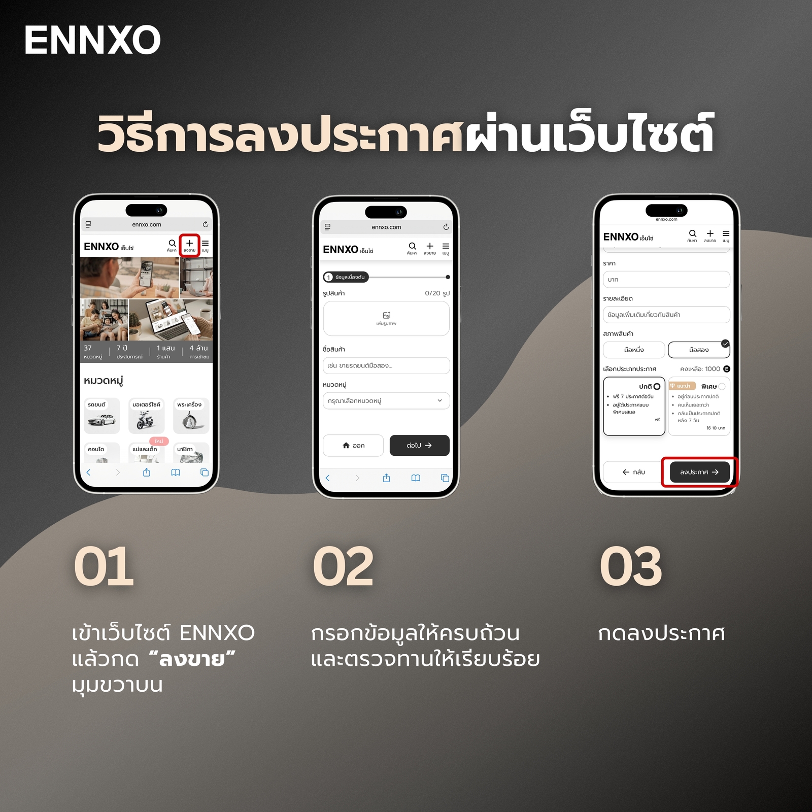 การลงประกาศผ่านเว็บไซต์ บน ENNXO