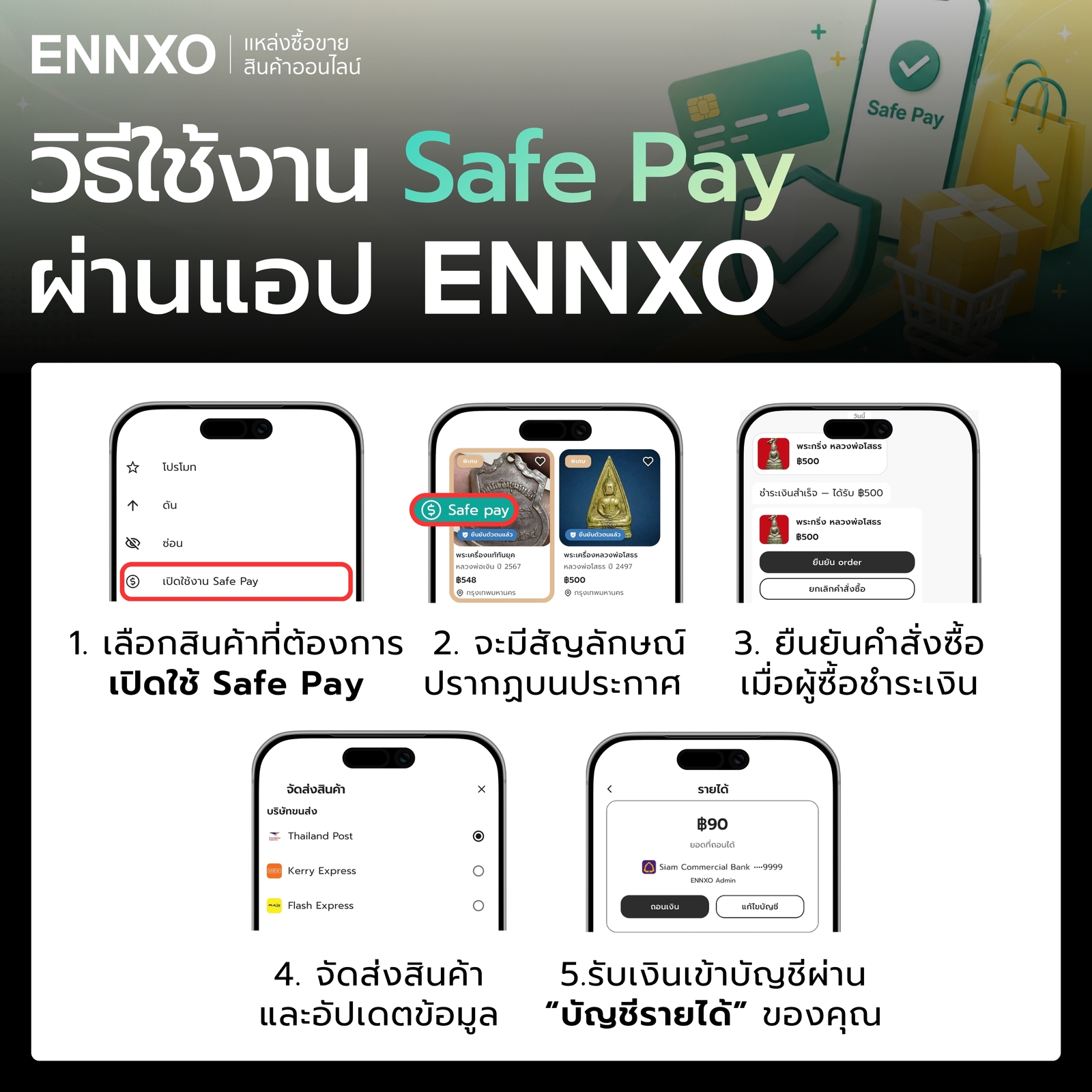วิธีใช้งาน Safe Pay ผ่านแอป ENNXO สำหรับผู้ขาย